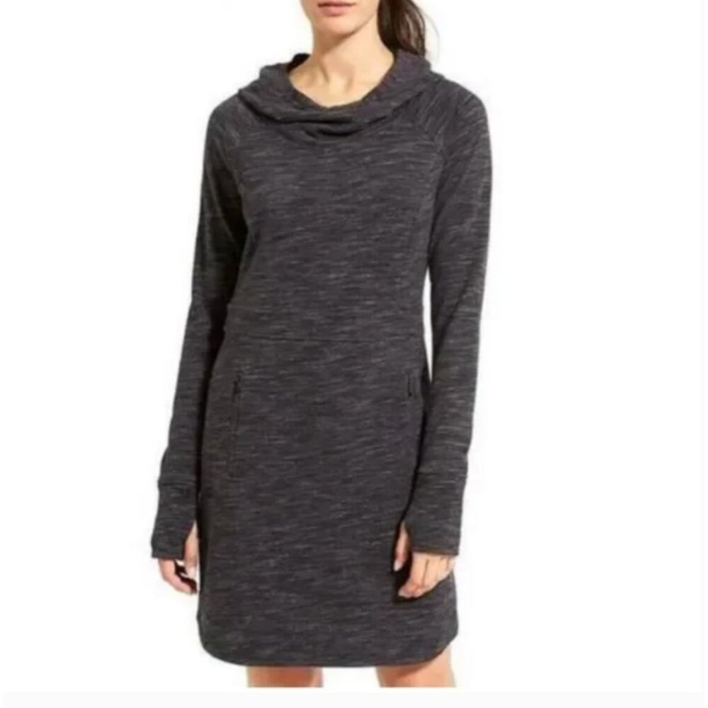 Athleta Heathered Gray Power Down Hooded Sweatshirt Dress Small